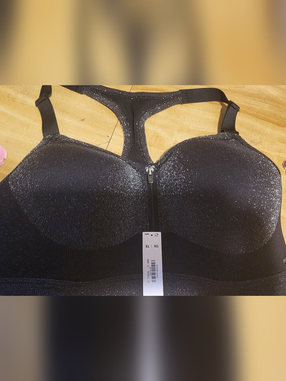 PINK Shimmer Black Front-Zip Sports Bra - Brand: